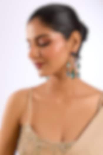 Gold Finish Sapphire Blue & Emerald Stone Statement Earrings by Auraa Trends at Pernia's Pop Up Shop