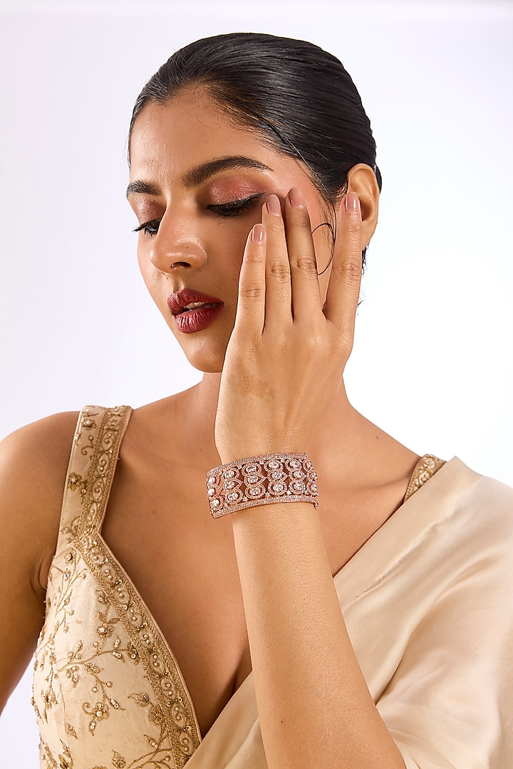 Rose Gold Finish Zirconia Cuff Bracelet by Auraa Trends at Pernia's Pop Up Shop