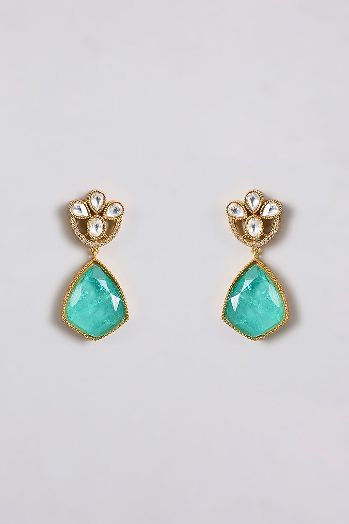 Gold Finish Kundan Polki & Emerald Stone Choker Necklace Set by Aura Trends at Pernia's Pop Up Shop