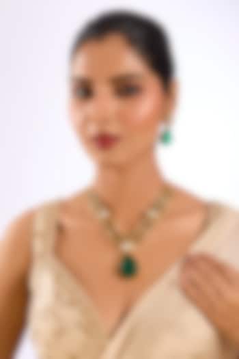 Gold Finish Pearl & Emerald Stone Choker Necklace Set by Auraa Trends at Pernia's Pop Up Shop