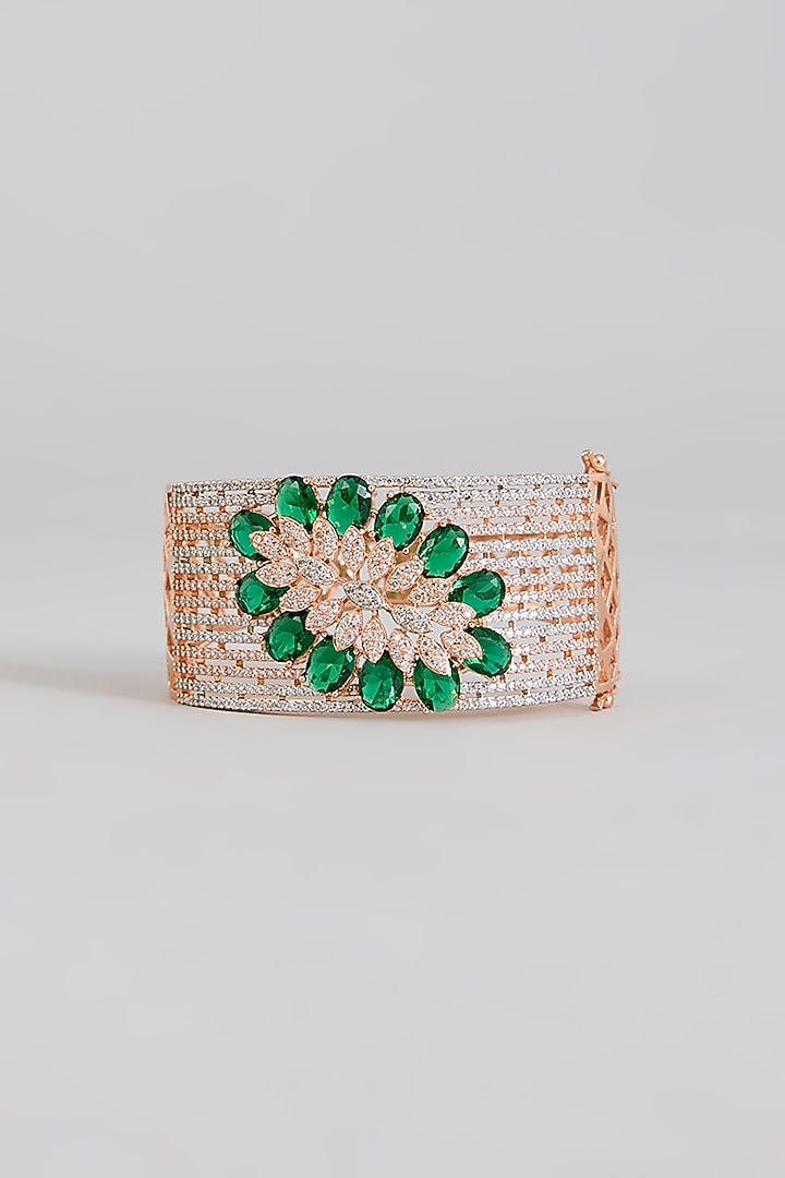 Gold Finish Green & White Stone Cuff Bracelet by Aura Trends at Pernia's Pop Up Shop