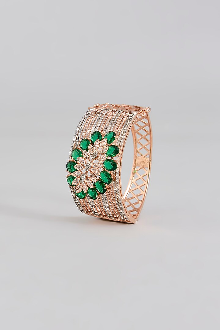 Gold Finish Green & White Stone Cuff Bracelet by Aura Trends at Pernia's Pop Up Shop