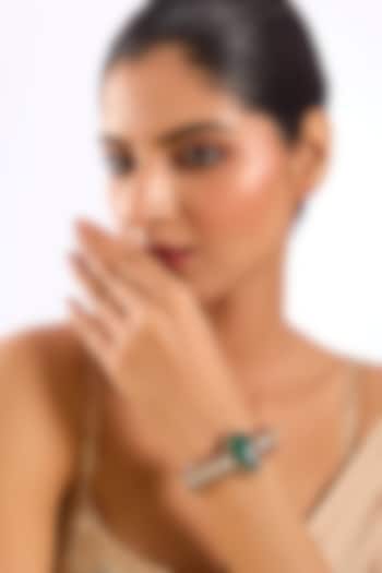 Gold Finish Kundan Polki & Emerald Drop Bracelet by Auraa Trends at Pernia's Pop Up Shop
