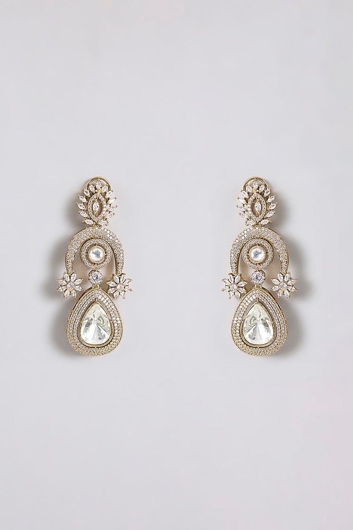Gold Finish Kundan Polki & Crystal Statement Earrings by Aura Trends at Pernia's Pop Up Shop