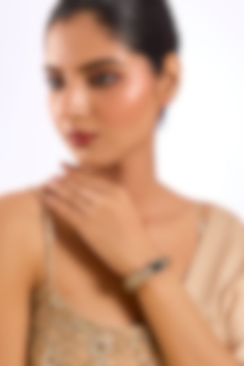 Gold Finish Crystal & Black Stone Cuff Bracelet by Auraa Trends at Pernia's Pop Up Shop