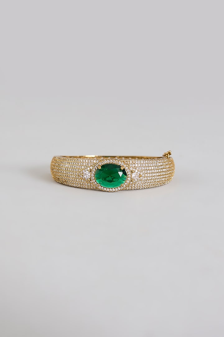 Gold Finish Crystal & Black Stone Cuff Bracelet by Aura Trends at Pernia's Pop Up Shop