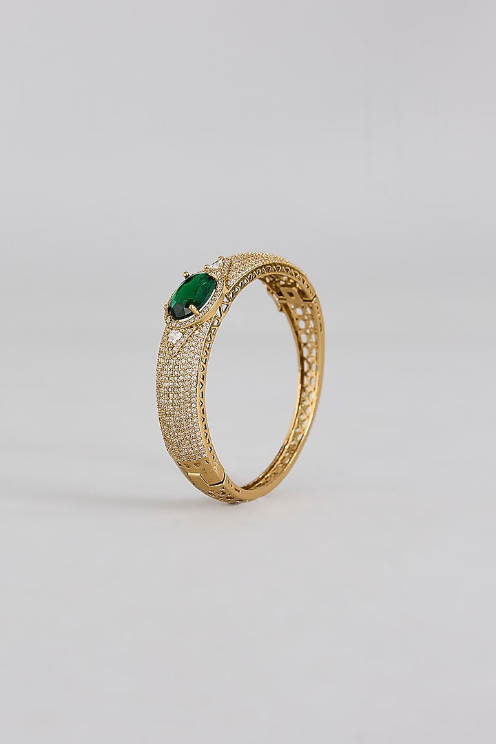 Gold Finish Crystal & Black Stone Cuff Bracelet by Aura Trends at Pernia's Pop Up Shop