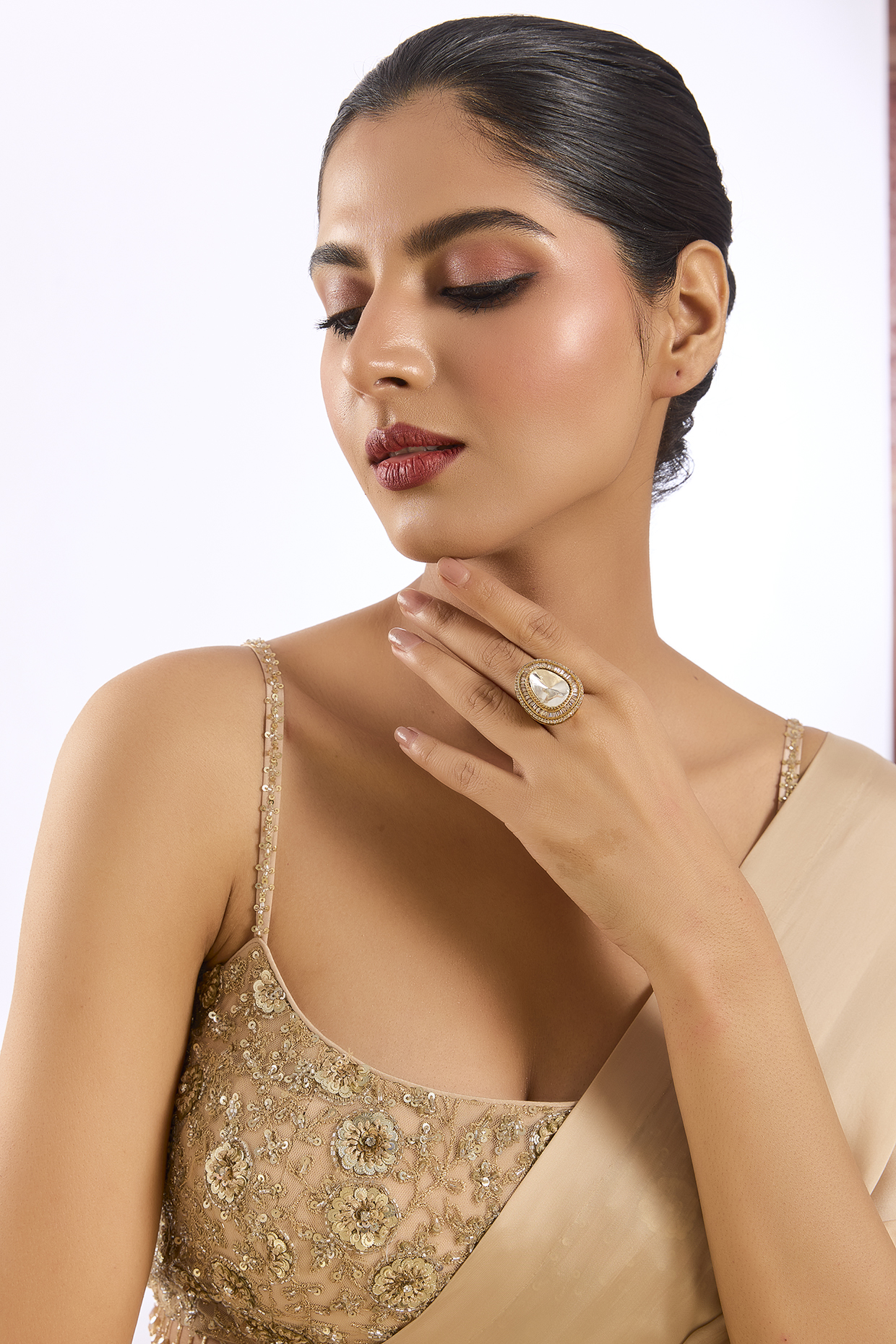 Gold Finish Kundan Polki Ring by Auraa Trends at Pernia's Pop Up Shop