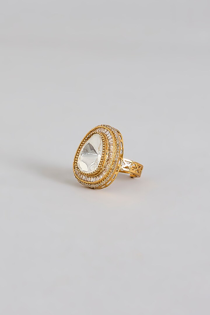 Gold Finish Kundan Polki Ring by Aura Trends at Pernia's Pop Up Shop