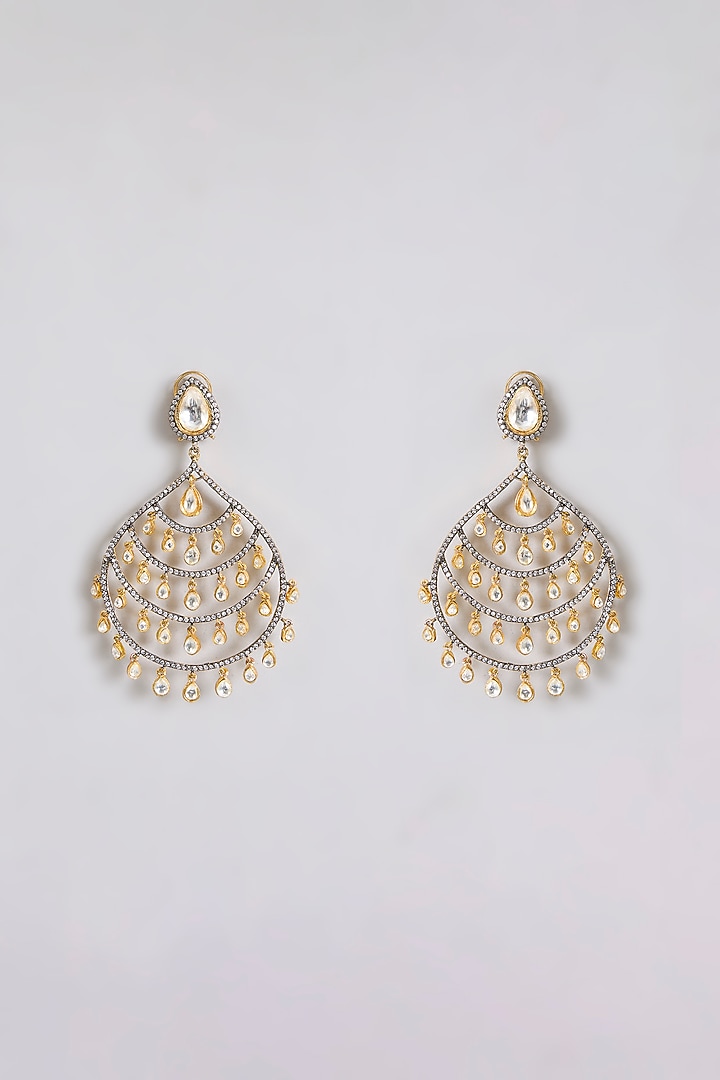 Gold Finish Kundan Polki Chandbali Earrings by Aura Trends at Pernia's Pop Up Shop