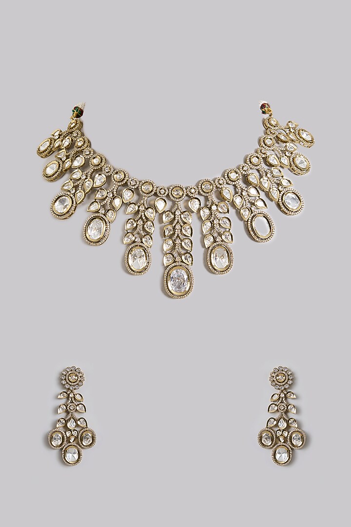 Gold Finish Kundan Polki Choker Necklace Set by Aura Trends at Pernia's Pop Up Shop