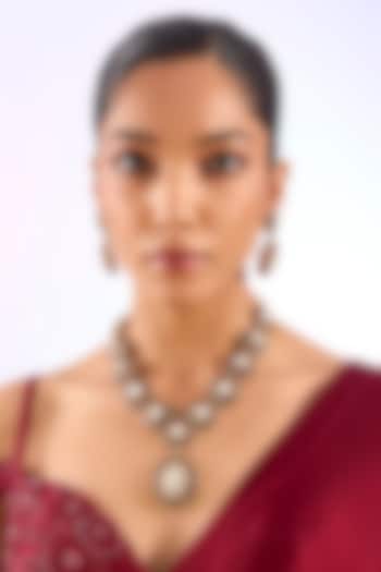 Gold Finish Kundan Polki Maroon Enameled Necklace Set by Auraa Trends at Pernia's Pop Up Shop
