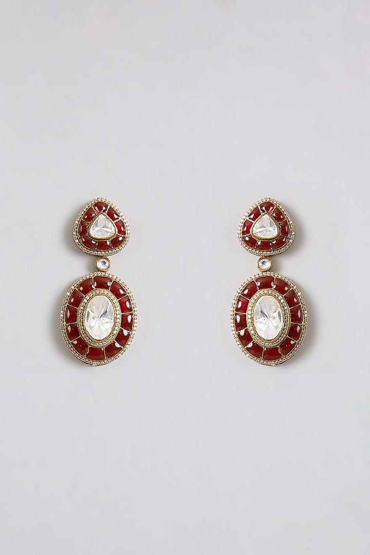 Gold Finish Kundan Polki Maroon Enameled Necklace Set by Aura Trends at Pernia's Pop Up Shop