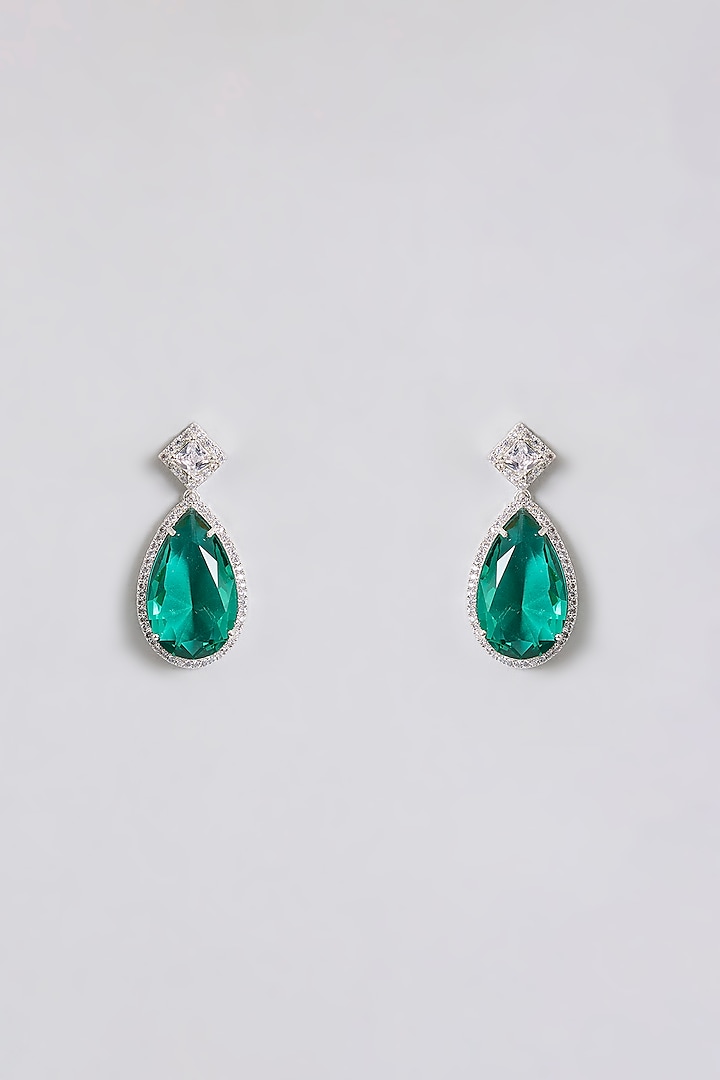 White Finish Diamond & Emerald Green Drop Necklace Set by Aura Trends at Pernia's Pop Up Shop