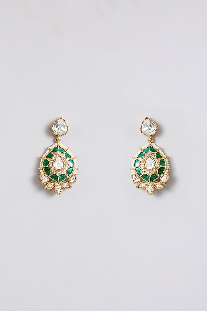 Gold Finish Kundan Polki & Green Gemstone Choker Necklace Set by Aura Trends at Pernia's Pop Up Shop