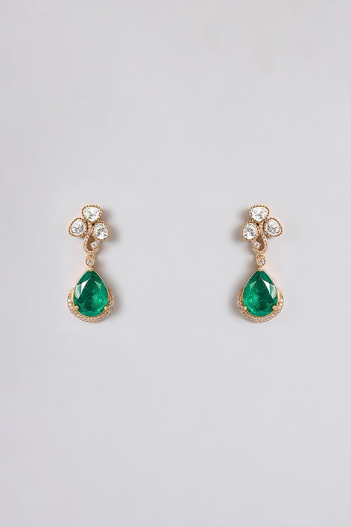 Gold Finish Kundan Polki & Green Gemstone Necklace Set by Aura Trends at Pernia's Pop Up Shop