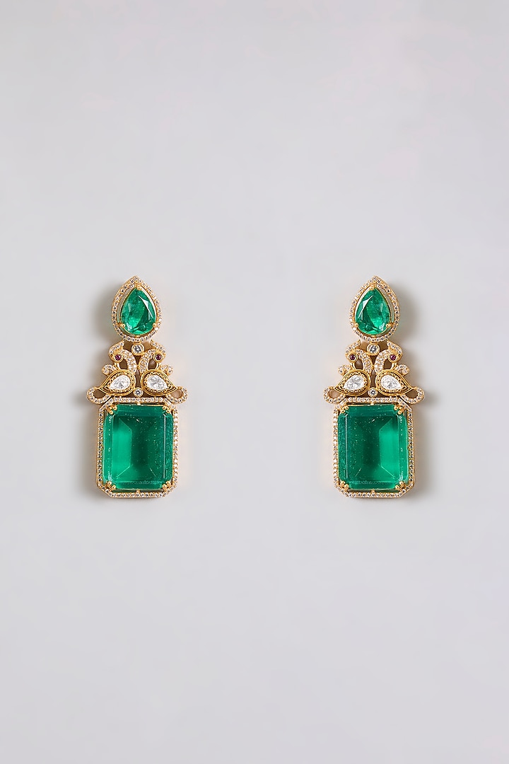 Gold Finish Kundan Polki & Emerald Green Stone Choker Necklace Set by Aura Trends at Pernia's Pop Up Shop