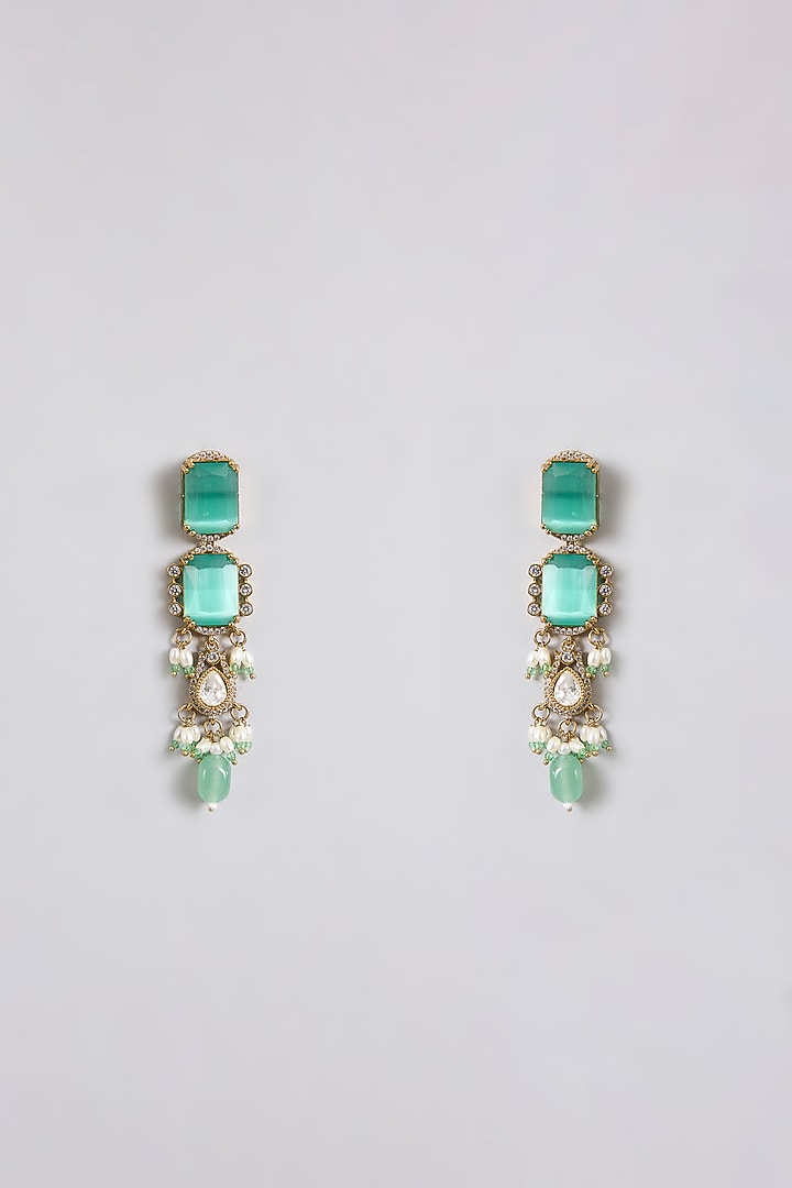 Gold Finish Emerald Green Stone & Beaded Choker Necklace Set by Aura Trends at Pernia's Pop Up Shop