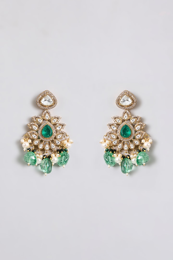 Gold Finish Emerald Green Stone & Kundan Polki Necklace Set by Aura Trends at Pernia's Pop Up Shop