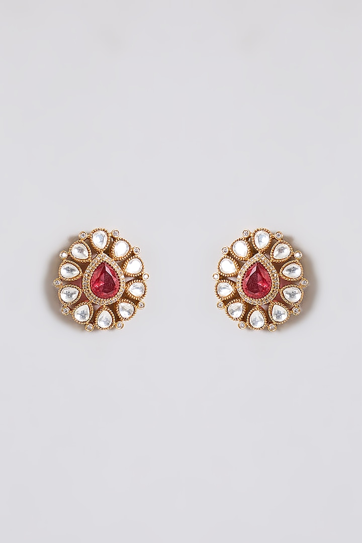 Gold Finish Ruby Red Stone & Kundan Polki Choker Necklace Set by Aura Trends at Pernia's Pop Up Shop