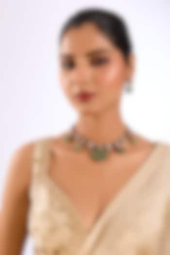 Gold Finish Green Stone & Kundan Polki Choker Necklace Set by Auraa Trends at Pernia's Pop Up Shop