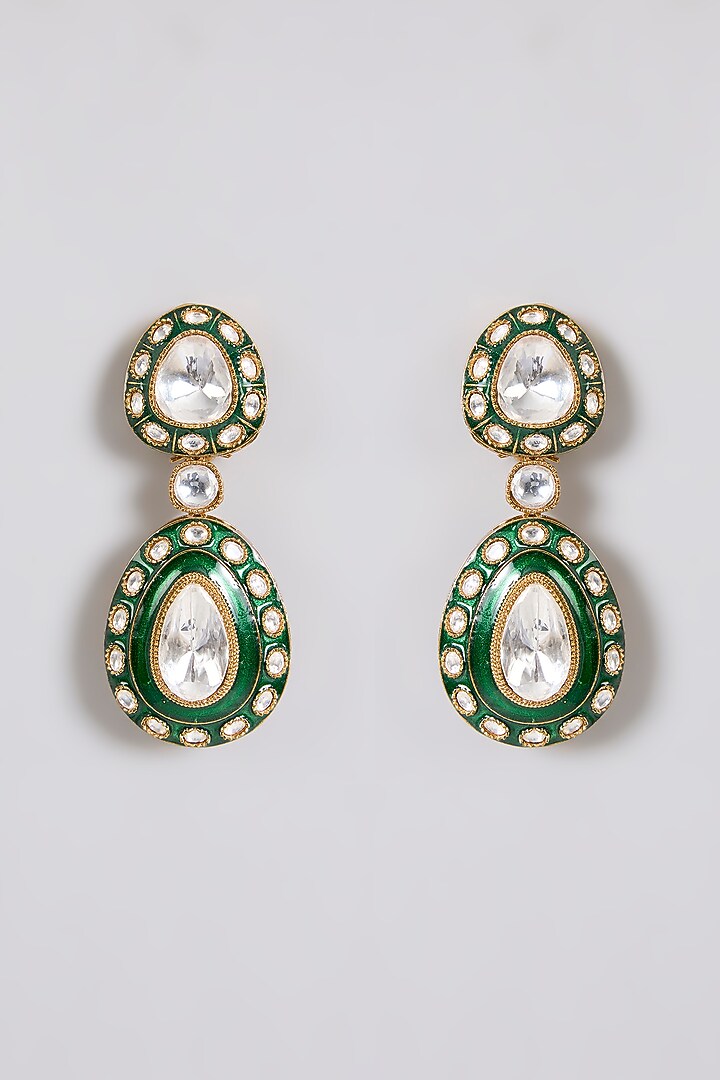 Gold Finish Kundan Stone Enameled Layered Necklace Set by Aura Trends at Pernia's Pop Up Shop