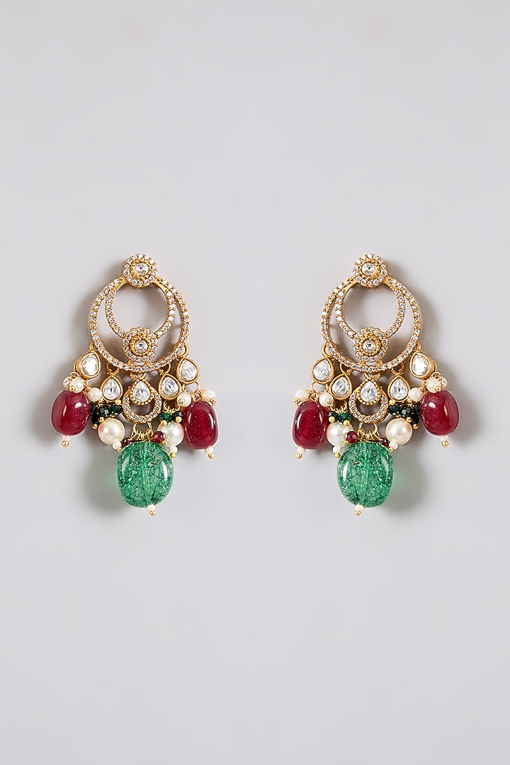 Gold Finish Kundan Stone & Green Beaded Choker Necklace Set by Aura Trends at Pernia's Pop Up Shop