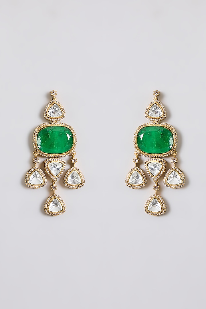 Gold Finish Kundan & Green Stone Necklace Set by Aura Trends at Pernia's Pop Up Shop