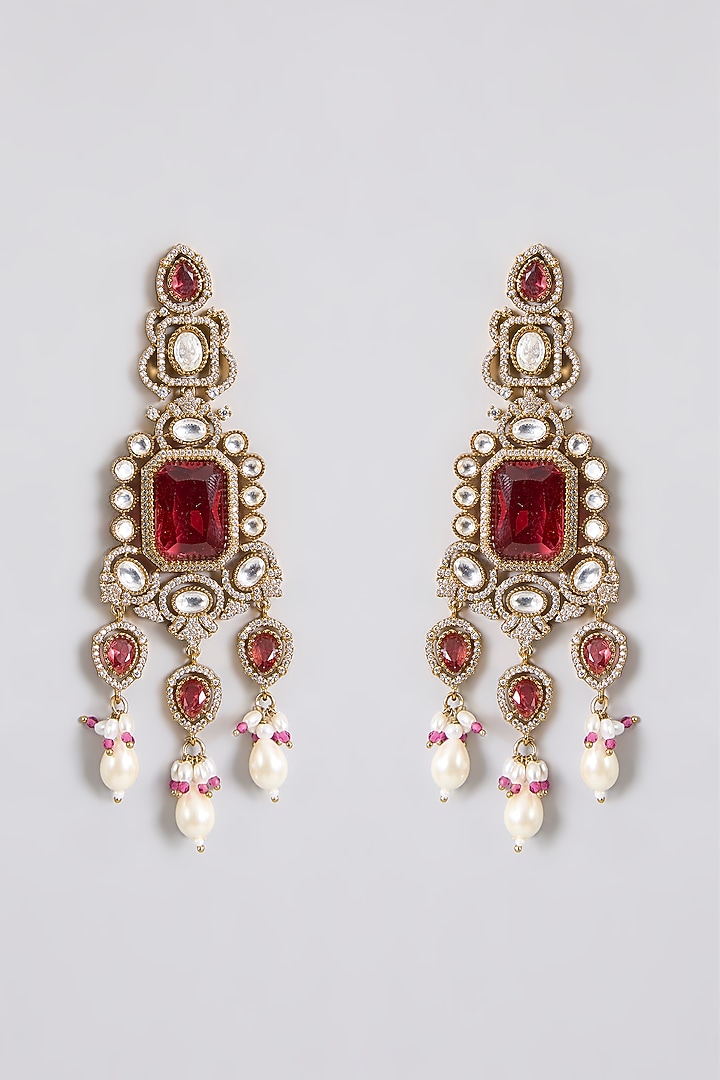Gold Finish Kundan Polki & Ruby Red Stone Choker Necklace Set by Aura Trends at Pernia's Pop Up Shop