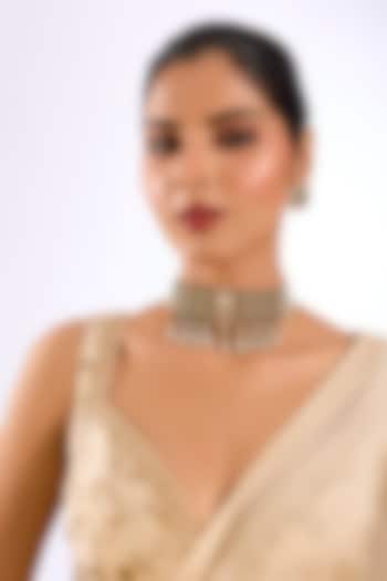 Gold Finish Green Kundan Stone & Pearl Choker Necklace Set
 by Auraa Trends at Pernia's Pop Up Shop