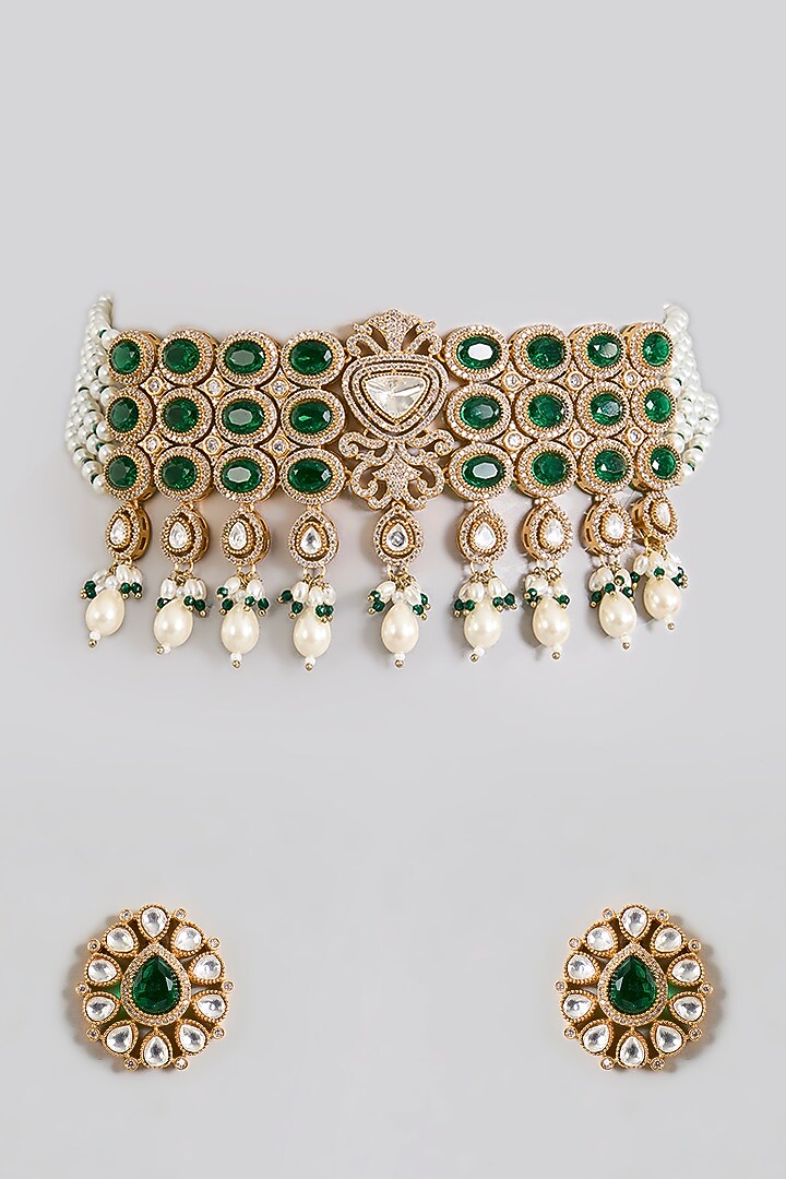 Gold Finish Green Kundan Stone & Pearl Choker Necklace Set
by Aura Trends at Pernia's Pop Up Shop