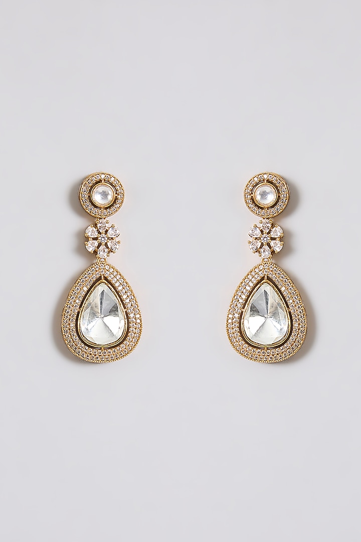 Gold Finish Kundan Polki & Crystal Choker Necklace Set by Aura Trends at Pernia's Pop Up Shop