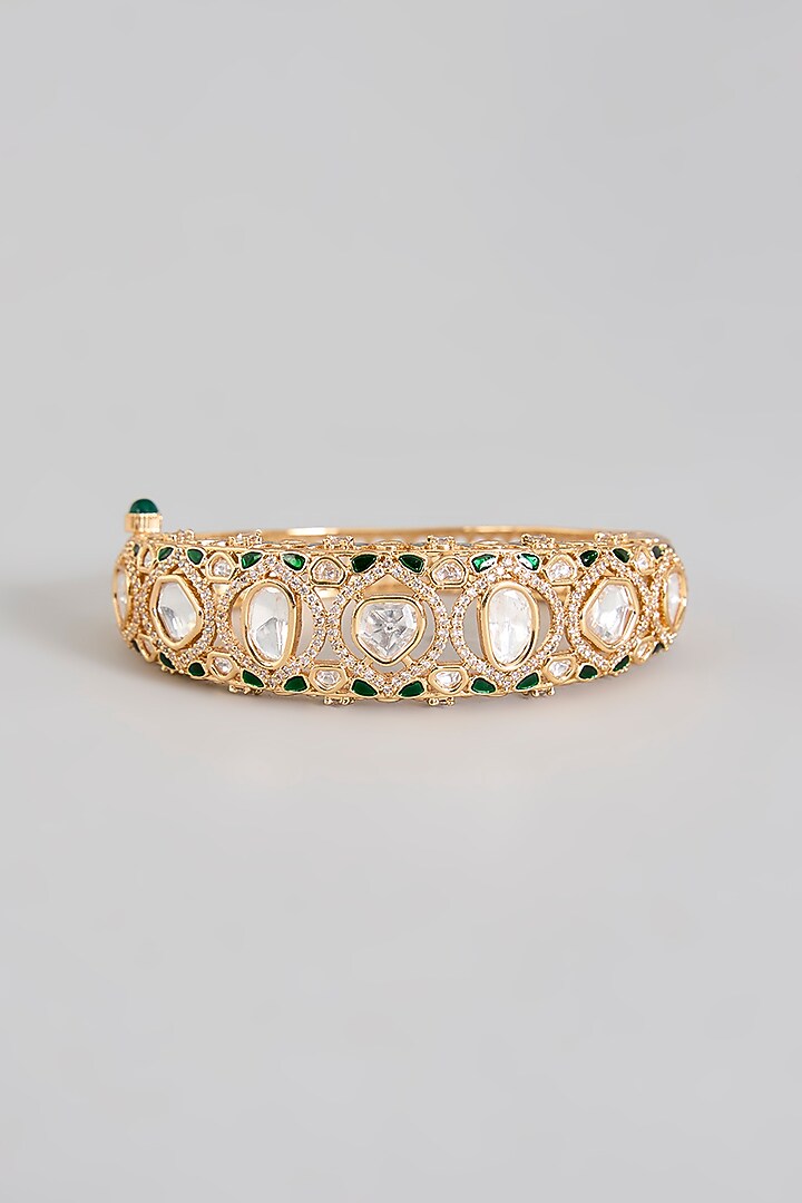 Gold Finish Floral Motif & Kundan Polki Bracelet by Aura Trends at Pernia's Pop Up Shop