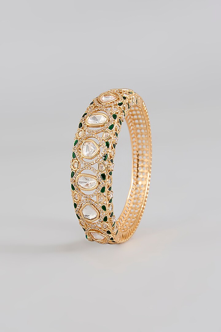Gold Finish Floral Motif & Kundan Polki Bracelet by Aura Trends at Pernia's Pop Up Shop