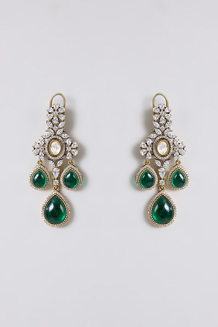 Gold Finish Kundan Polki & Emerald Green Stone Choker Necklace Set by Aura Trends at Pernia's Pop Up Shop