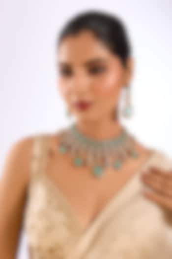 Gold Finish Kundan Polki & Aqua Blue Beaded Choker Necklace Set by Auraa Trends at Pernia's Pop Up Shop