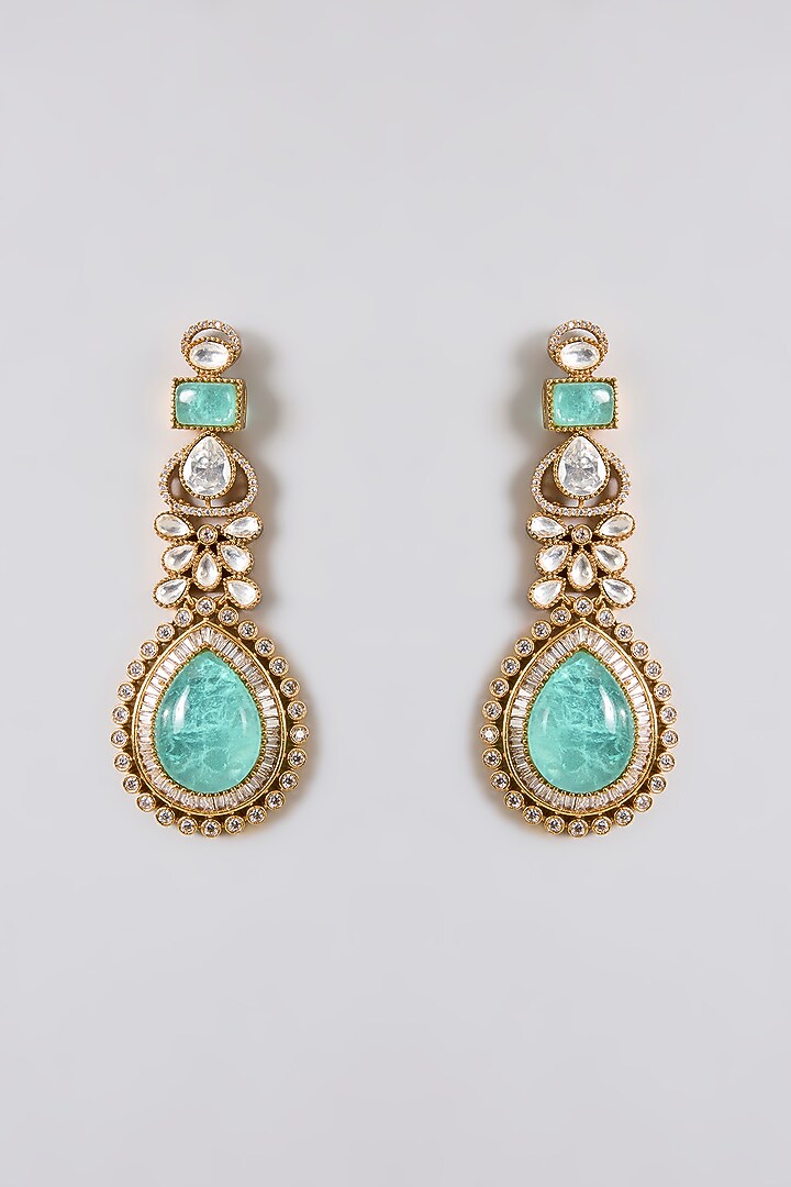Gold Finish Kundan Polki & Aqua Blue Beaded Choker Necklace Set by Aura Trends at Pernia's Pop Up Shop