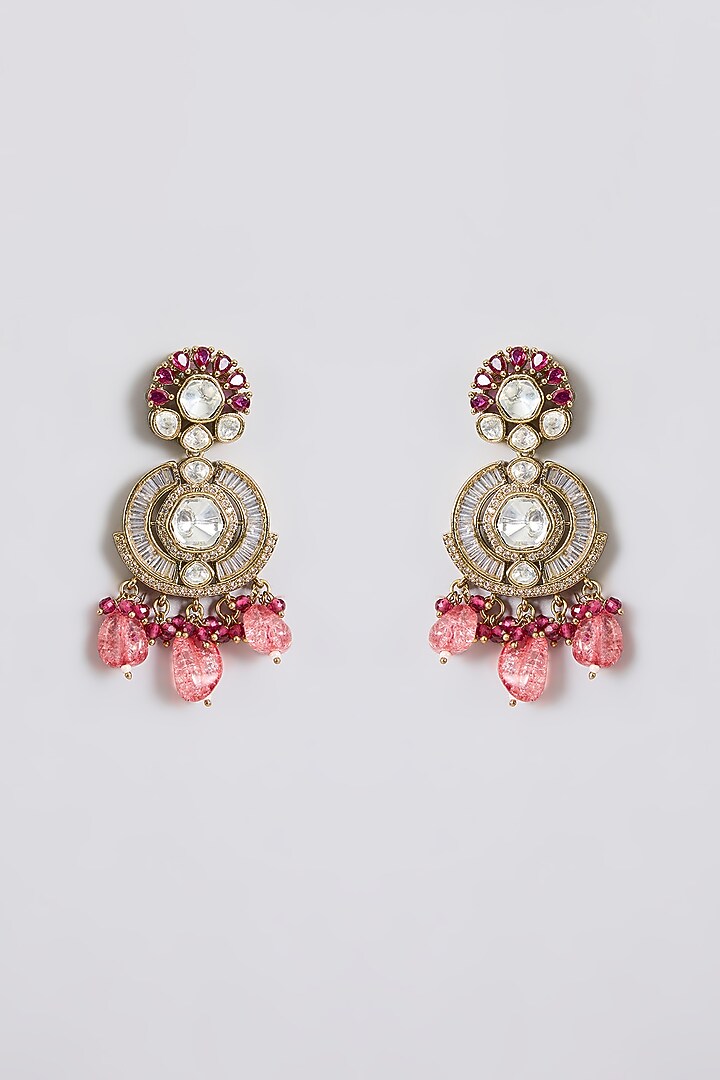 Gold Finish Kundan Polki & Pink Pearl Drop Choker Necklace Set by Aura Trends at Pernia's Pop Up Shop