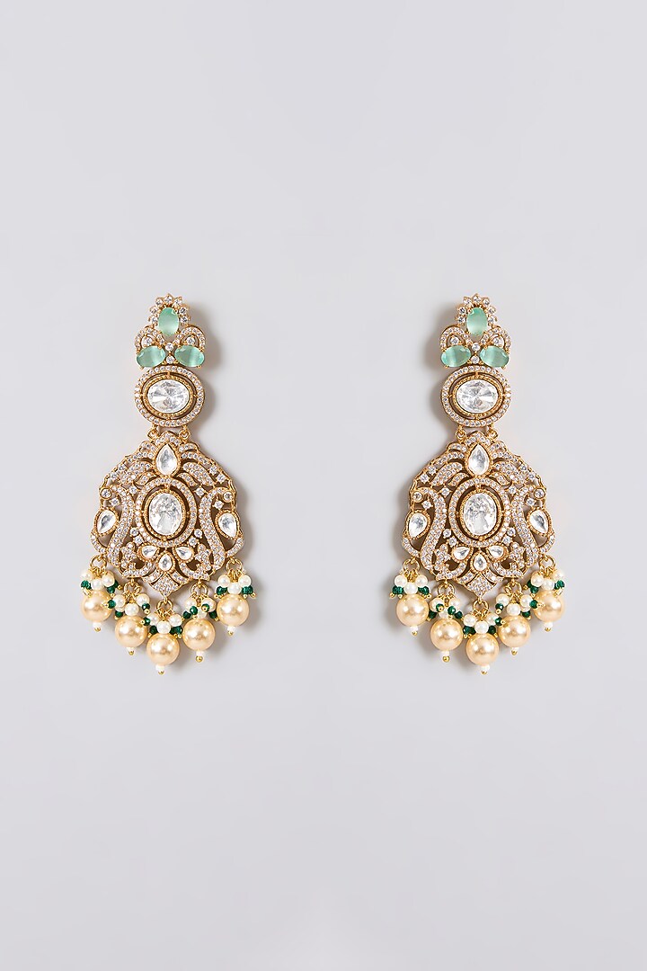Gold Finish Kundan Polki & Green Beaded Pendant Necklace Set by Aura Trends at Pernia's Pop Up Shop
