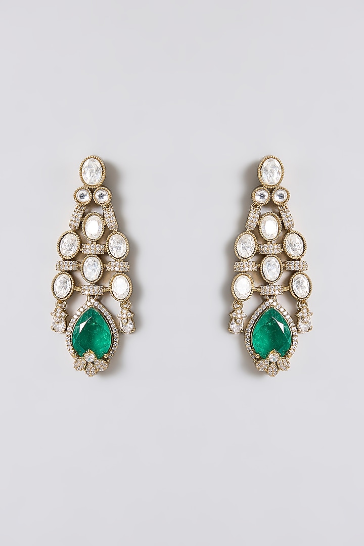 Gold Finish Kundan Polki & Emerald Green Drop Necklace Set by Aura Trends at Pernia's Pop Up Shop