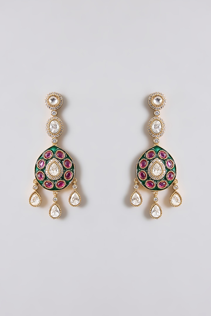 Gold Finish Kundan Polki Layered Necklace Set by Aura Trends at Pernia's Pop Up Shop