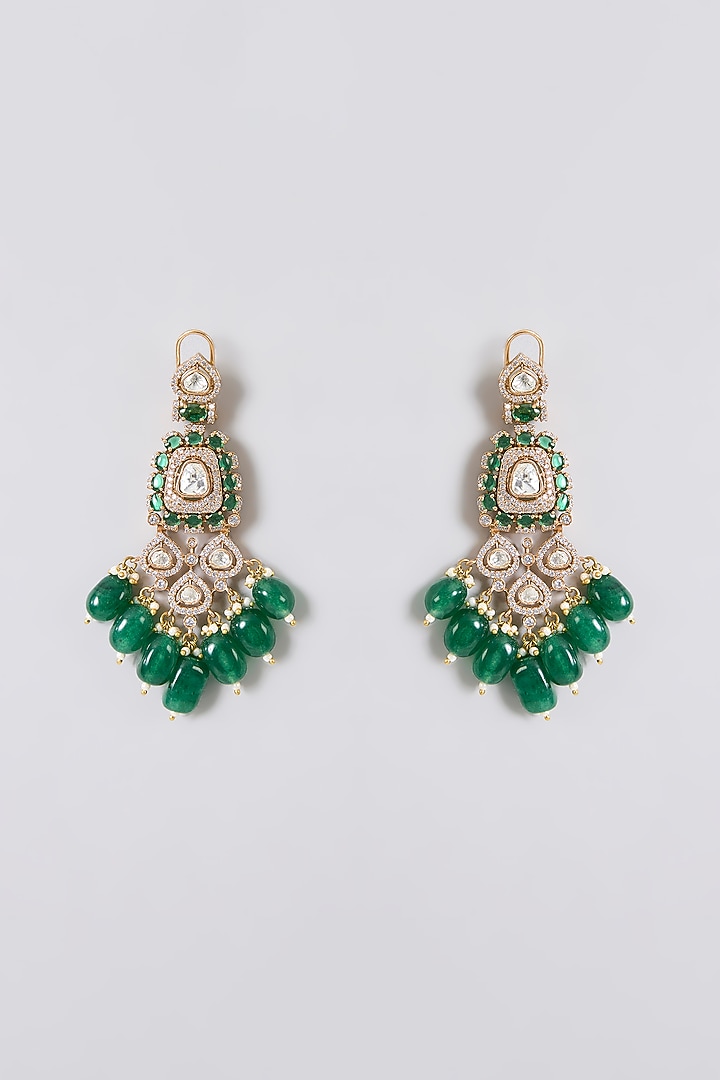 Gold Finish Kundan Polki & Emerald Green Beaded Choker Necklace Set by Aura Trends at Pernia's Pop Up Shop