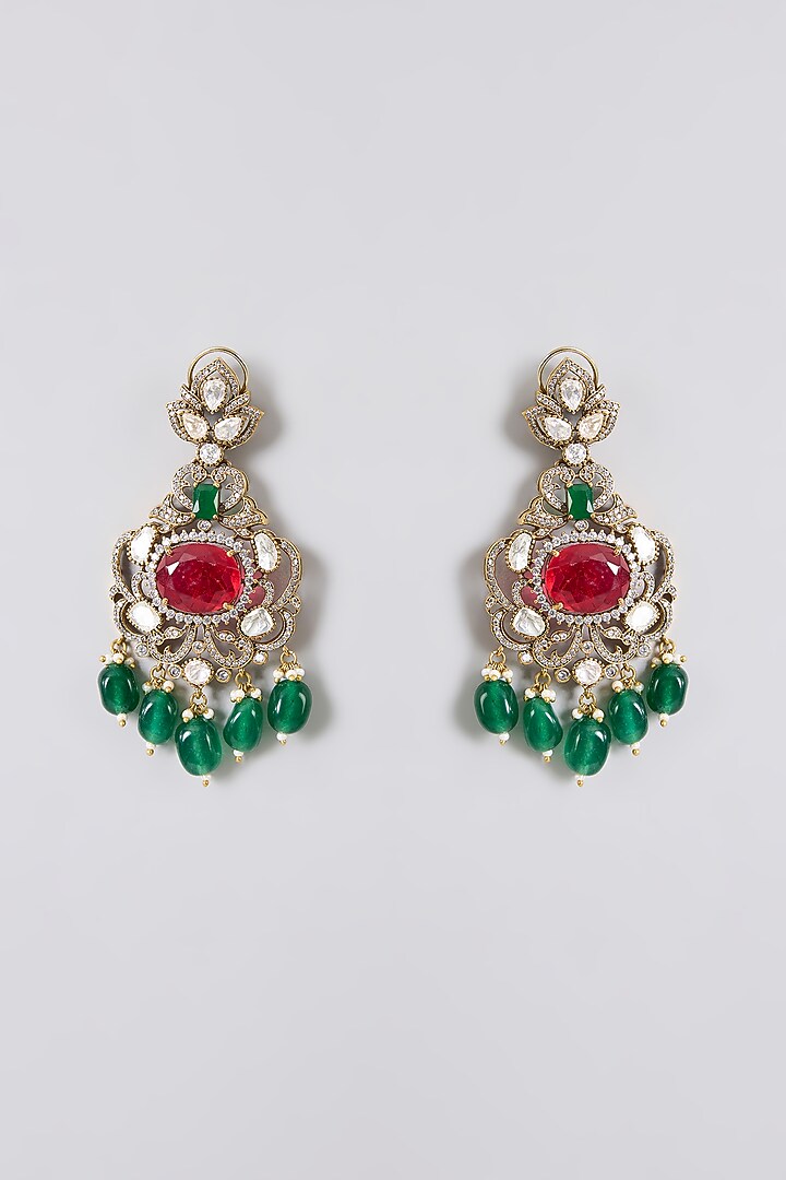 Gold Finish Hand-Set Kundan Polki & Deep Green Beaded Choker Necklace Set by Aura Trends at Pernia's Pop Up Shop