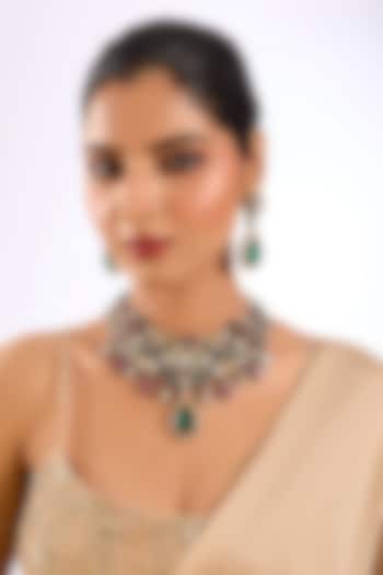 Gold Finish Kundan Polki & Multi-Colored Stone Choker Necklace Set by Auraa Trends at Pernia's Pop Up Shop