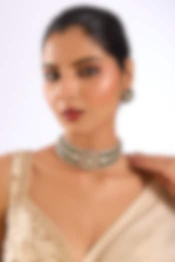 Gold Finish Kundan Polki & Green Stone Choker Necklace Set by Auraa Trends at Pernia's Pop Up Shop