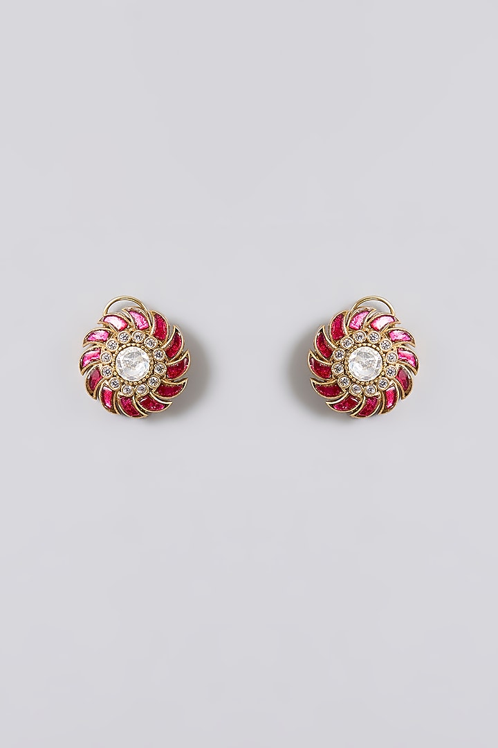 Gold Finish Kundan Polki & Ruby Red Stone Choker Necklace Set by Aura Trends at Pernia's Pop Up Shop