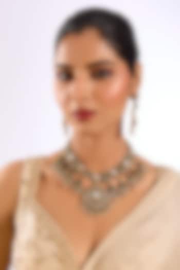 Gold Finish Kundan Polki & Emerald Stone Choker Pendant Necklace Set by Auraa Trends at Pernia's Pop Up Shop