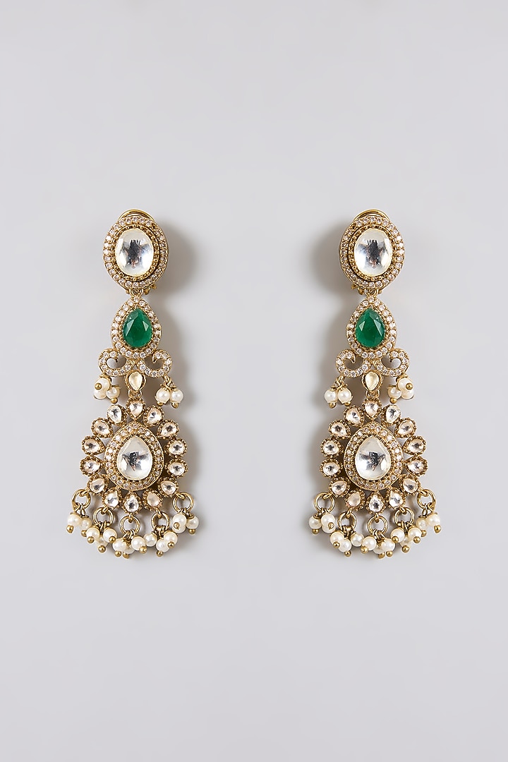 Gold Finish Kundan Polki & Emerald Stone Choker Pendant Necklace Set by Aura Trends at Pernia's Pop Up Shop