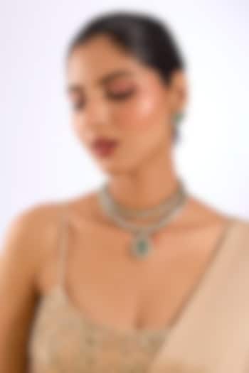 Gold Finish Kundan Polki & Emerald Drop Choker Necklace Set by Auraa Trends at Pernia's Pop Up Shop