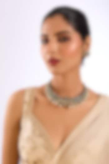 Gold Finish Kundan Stone Emerald Enameled Choker Necklace Set by Auraa Trends at Pernia's Pop Up Shop